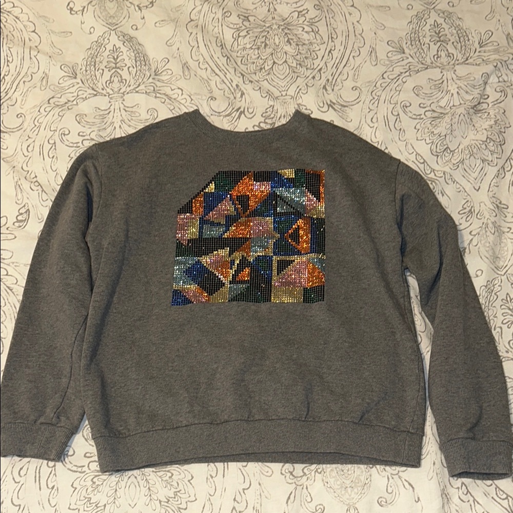 Christopher Kane Gray Crewneck Sweater with Crystal Embellished Graphic - Picture 2 of 5